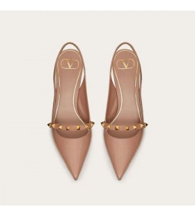 Valentino Rockstud Slingback Pumpar Med Skulpterade Hälen Kvinnor Caflskin Rosa