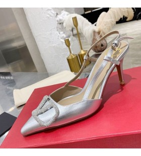 Valentino VLogo Signatur Slingback Pumpar Med Swarovski Kristaller Kvinnor Kalvskinn Silver