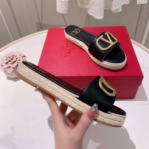 Valentino VLogo Plataforma De Firma Diapositivas De Las Mujeres De Grano De Piel De Becerro Negro