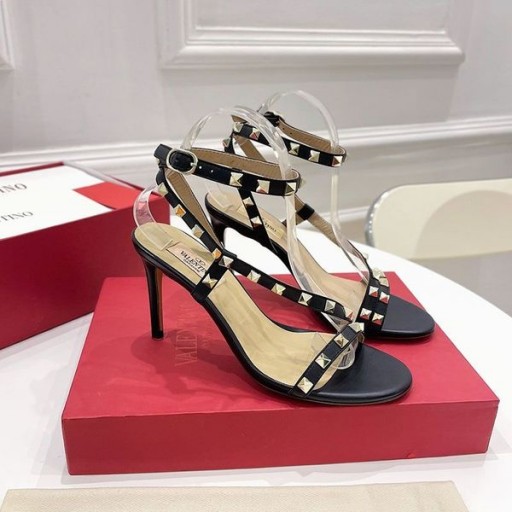 Valentino Rockstud Sandalias Con Asimétricas Mujeres Correa De Piel De Becerro Negro