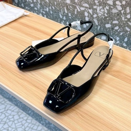 Valentino VLogo Firma Slingback Pisos Mujeres Charol Negro