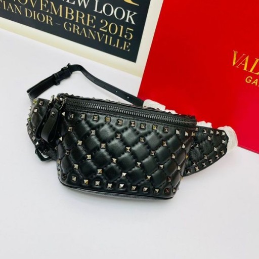 Valentino Pequeño Rockstud De La Espiga De La Correa De La Bolsa En Piel De Cordero Negro/Plata