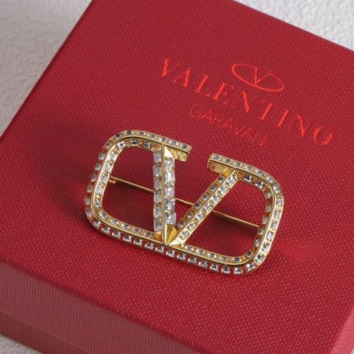 Valentino VLogo Firma Broche En Metal Con Cristales De Swarovski Oro