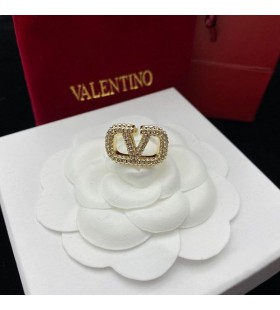 Valentino VLogo Firma de apertura de Anillo De Metal Con Cristales y Perlas de Oro