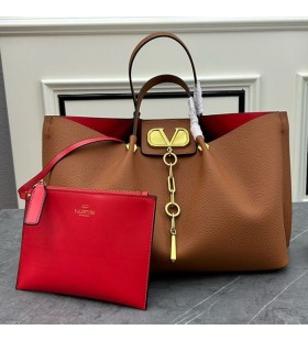 Valentino Gran VLogo Escapar Bolso De Grano De Piel De Becerro Marrón