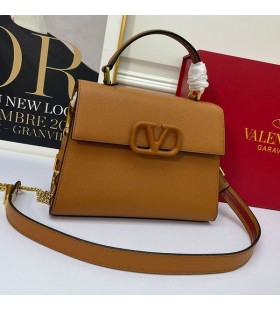 Valentino Pequeño Vsling Bolso De Mano En Piel De Becerro Granulada De Color Marrón