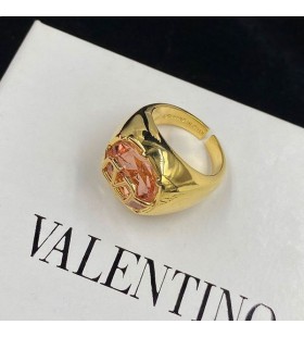 Valentino VLogo Firma De Apertura De Anillo De Metal Con Diamante De Oro/Rosa