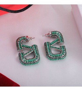 Valentino Medio VLogo Firma De Pendientes De Metal Con Cristales De Color Verde