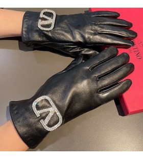 Valentino Cristales VLogo Firma Guantes De Mujer De Piel De Oveja Negro