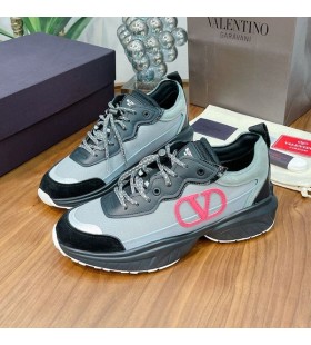 Valentino VLogo Shegoes Zapatillas Unisex de Cuero y Malla Gris