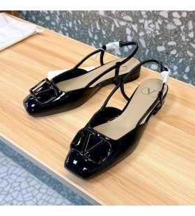 Valentino VLogo Firma Slingback Pisos Mujeres Charol Negro