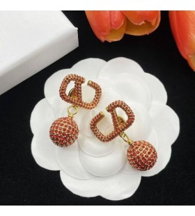 Valentino Mini VLogo Firma Colgante Pendientes En Metal Con Cristal De Bolas De Oro/Rojo