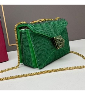Valentino PequeÃ±o Perno de Crossbody del Bolso Con Cadena y brillantes Cristales En Gamuza Verde