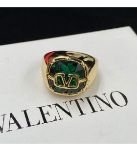 Valentino VLogo Firma Anillo De Metal Con Cristal Swarovski Oro/Verde