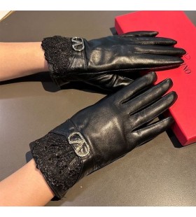 Valentino VLogo Firma Guantes De Mujer De Piel De Oveja Con Cordones Negro