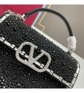 Valentino Mini Vsling Bolso de mano Con brillantes y vigas de la Joya Bordados En ante Negro