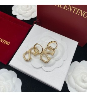 Valentino Pequeño VLogo Pin De Firma De Pendientes De Metal Con Cristales De Oro