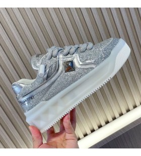 Valentino Jeden Stud XL Low-Top Tenisky Unisex Kůže Stříbrný Glitter