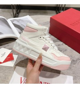 Valentino Jeden Stud XL Mid-Top Tenisky Ženy Nappa Kožené Bílé/Růžové