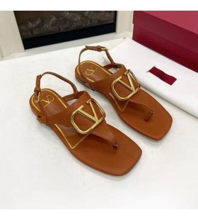 Valentino Vlogo Signatur Flade Thong Sandaler Kvinder Kalveskind Brun