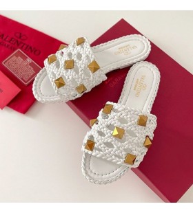 Valentino Romerske Stud Dias Kvinder VÃ¦ver LÃ¦der Hvid