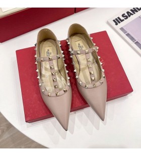 Valentino Rockstud Ballerina Flats Med T-Rem Kvinder Patent Læder Pink