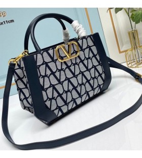Valentino Lille Shopping-Taske I Toile Iconographe Stof Navy BlÃ¥/GrÃ¥