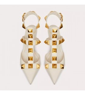 Valentino Romerske Stud Pumps Med Remme Kvinder Hvid Kalveskind