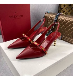 Valentino Rockstud Slingback Pumper Med Skulpturelle HÃ¦l Kvinder Caflskin RÃ¸d