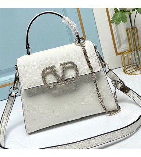 Valentino Lille Vsling HÃ¥ndtaske Med Perle Broderi I Kornet Kalveskind Hvid