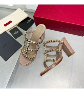 Valentino Rockstud Tyk-Heeled Dias Med No Limit Nitter Kvinder Kalveskind Pink