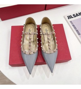 Valentino Rockstud Ballerina Flats Med T-Rem Kvinder Patent Læder Himmel Blå