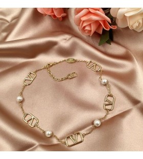 Valentino VLogo Signatur Halskæde I Metal Med VLogos og Guld Perler