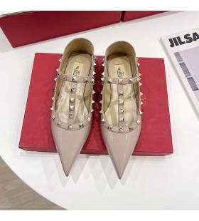 Valentino Rockstud Ballerina Flats Med T-Rem Kvinder Patent Læder Pink