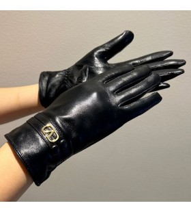 Valentino VLogo Handtekening Handschoenen Met Twee Riemen Vrouwen Schapenvacht Zwart