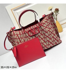 Valentino Medium VLogo Handtekening Tas Met Studs In Toile Iconographe Stof Rood