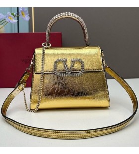 Valentino Kleine Vsling Handtas Met krokodillenleer en Jewel Borduurwerk In Goud Kalfsleer