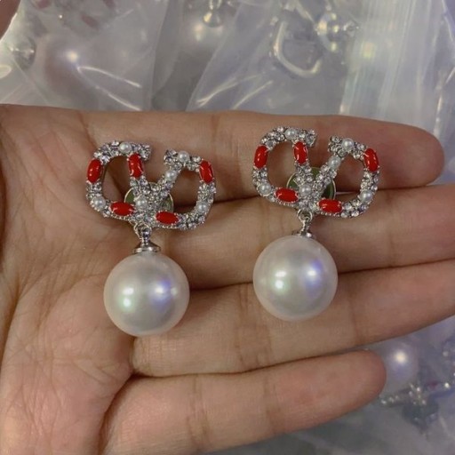 Valentino VLogo Allekirjoitus Riipus Korvakorut Metalli Helmiä Ja Kristalleja Ja Emali Hopea