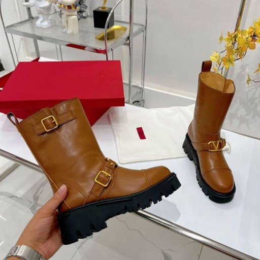 Valentino VLogo Allekirjoitus Nilkan Saappaat 65MM Solki Hihnat Naisten Calfskin Ruskea