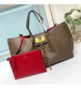 Valentino Suuri VLogo Paeta Laukku Rakeinen Calfskin Kahvia