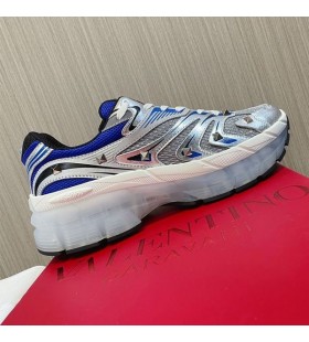 Valentino MS-296D Matala-Top Sneaker Miesten Kangas Ja Calfskin Sininen/Hopea