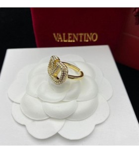 Valentino VLogo Allekirjoitus Avoin Rengas Metalli Kristalleilla ja HelmiÃ¤ Kultaa