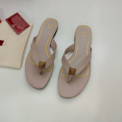 Valentino Un Goujon De Flip-Flop Diapositives Femmes En Cuir De Veau Kaki