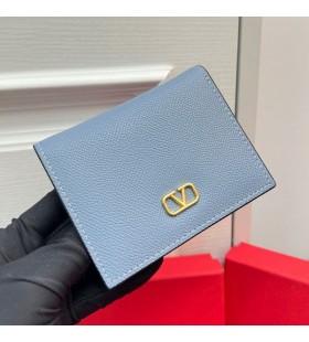 Valentino Petit Compact VLogo Signature Porte-Monnaie En Cuir De Veau De Grain De Ciel Bleu
