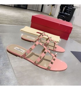 Valentino Rockstud Diapositives Femmes En Cuir De Veau Rose