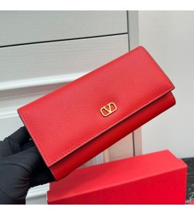 Valentino Grand VLogo Signature Bifold Wallet En Cuir De Veau De Grain Rouge