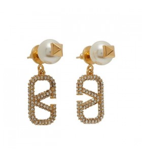 Valentino Petit Rockstud Pendentif Boucles d'oreilles En Métal Avec Perles et Cristal VLogo Or