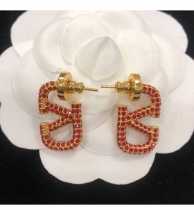 Valentino Mini VLogo Signature Boucles D'Oreilles En MÃ©tal Avec Cristaux D'Or/Rouge