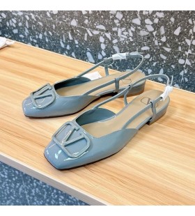 Valentino VLogo Signature Slingback Appartements Des Femmes En Cuir Verni Bleu Clair