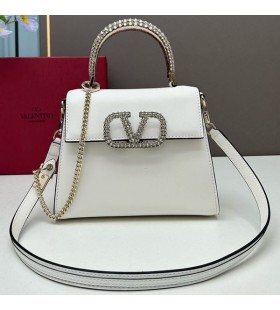Valentino Petit Vsling Sac Ã  main de Crocodile de Cuir et le Joyau de la Broderie En cuir de Veau Blanc